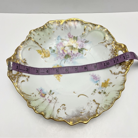 Vintage CT Carl Tielsch Germany Purple Yellow Floral Gilt Porcelain Shallow Bowl - Picture 2 of 15